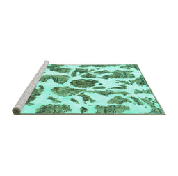 Sideview of Machine Washable Abstract Turquoise Modern Area Rugs, wshabs835turq