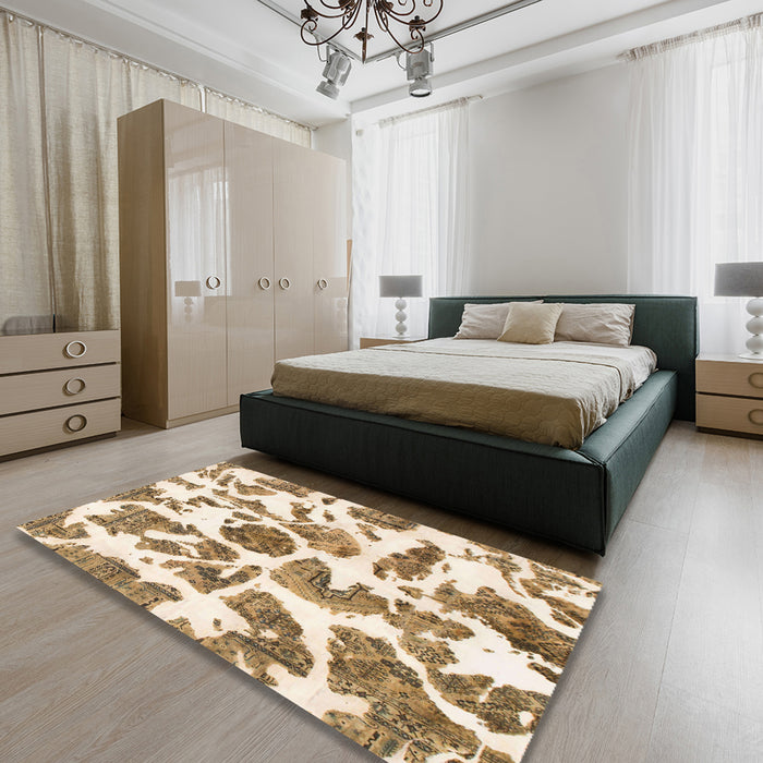 Machine Washable Abstract Light Brown Rug in a Bedroom, wshabs835