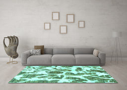Machine Washable Abstract Turquoise Modern Area Rugs in a Living Room,, wshabs835turq