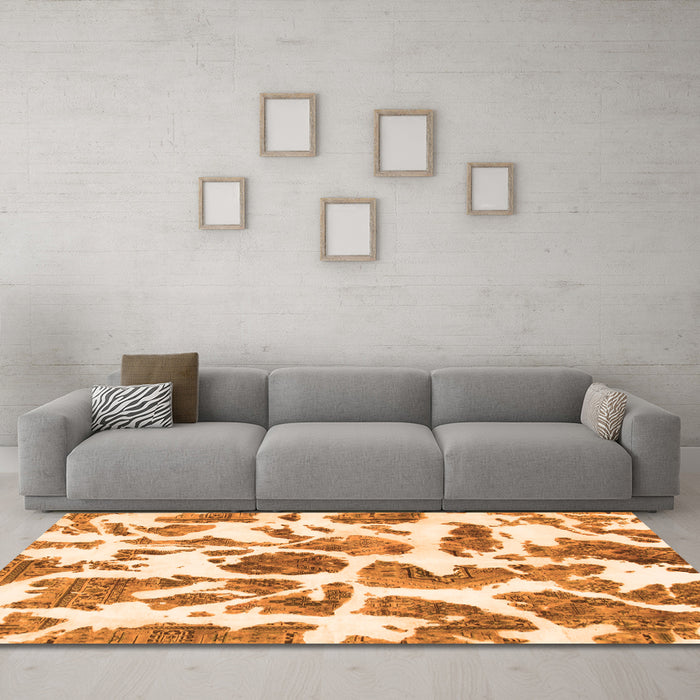 Machine Washable Abstract Orange Modern Area Rugs in a Living Room, wshabs835org