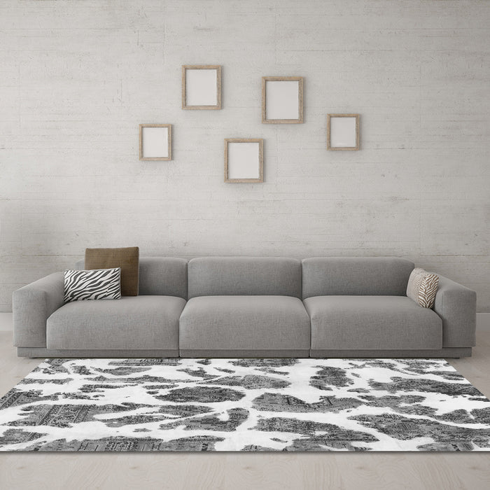 Machine Washable Abstract Gray Modern Rug in a Living Room,, wshabs835gry
