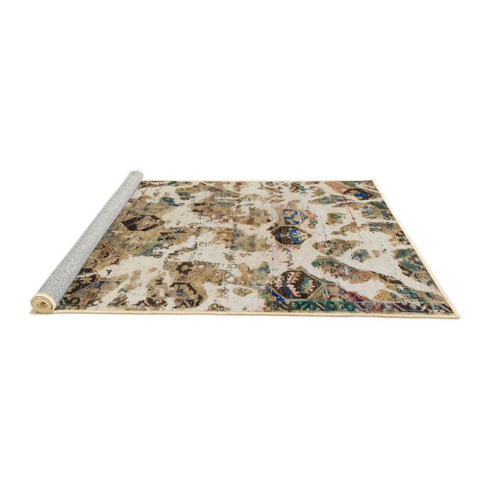 Sideview of Machine Washable Abstract Dark Gold Brown Rug, wshabs836