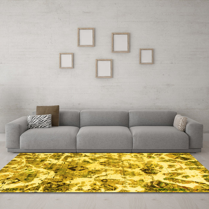 Machine Washable Abstract Yellow Modern Rug in a Living Room, wshabs836yw