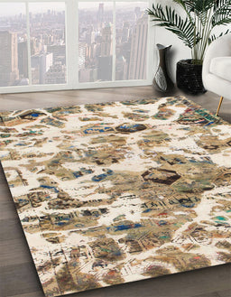 Abstract Dark Gold Brown Modern Rug in Family Room, abs836