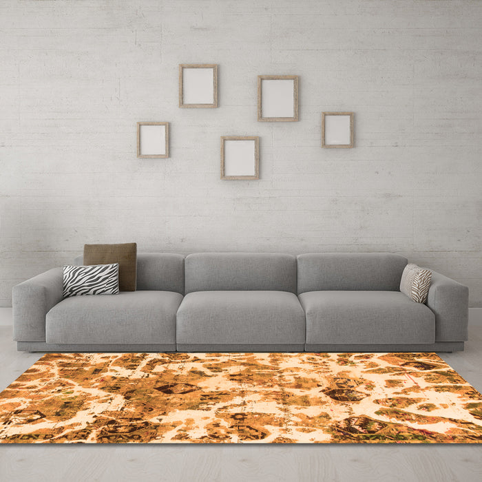Machine Washable Abstract Orange Modern Area Rugs in a Living Room, wshabs836org