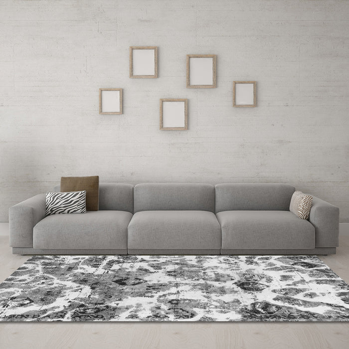 Machine Washable Abstract Gray Modern Rug in a Living Room,, wshabs836gry