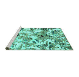 Sideview of Machine Washable Abstract Turquoise Modern Area Rugs, wshabs836turq