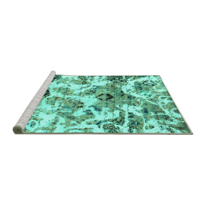 Sideview of Machine Washable Abstract Turquoise Modern Area Rugs, wshabs836turq