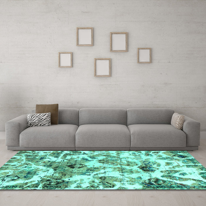 Machine Washable Abstract Turquoise Modern Area Rugs in a Living Room,, wshabs836turq