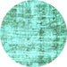 Round Machine Washable Abstract Turquoise Modern Area Rugs, wshabs837turq