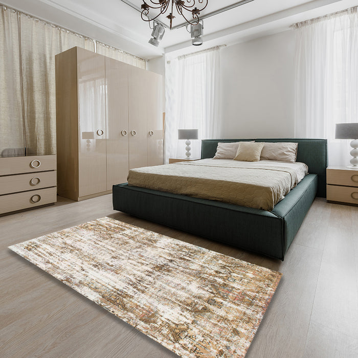 Abstract Gold Modern Rug in a Bedroom, abs837