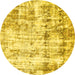 Round Machine Washable Abstract Yellow Modern Rug, wshabs837yw