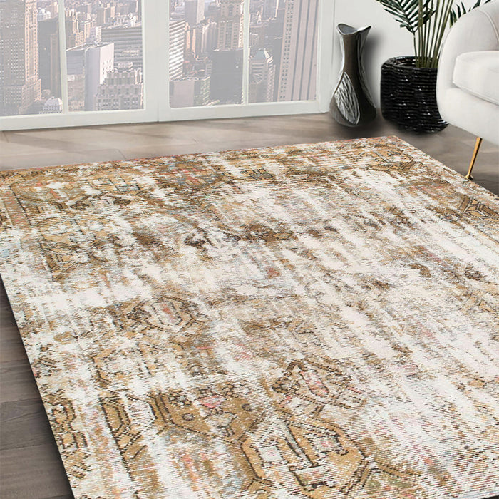 Machine Washable Abstract Gold Rug in a Family Room, wshabs837