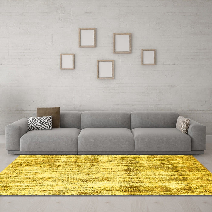 Machine Washable Abstract Yellow Modern Rug in a Living Room, wshabs837yw