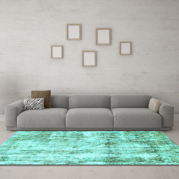 Machine Washable Abstract Turquoise Modern Area Rugs in a Living Room,, wshabs837turq