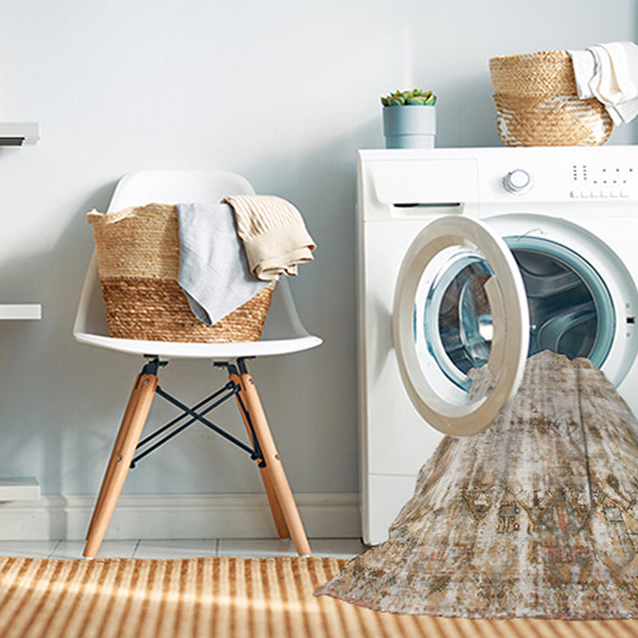 Machine Washable Abstract Gold Rug in a Washing Machine, wshabs837