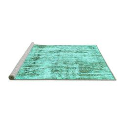 Sideview of Machine Washable Abstract Turquoise Modern Area Rugs, wshabs837turq
