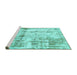 Sideview of Machine Washable Abstract Turquoise Modern Area Rugs, wshabs837turq