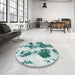 Round Machine Washable Abstract Powder Blue Rug in a Office, wshabs838