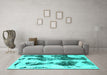 Machine Washable Abstract Turquoise Modern Area Rugs in a Living Room,, wshabs838turq