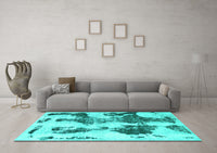 Machine Washable Abstract Turquoise Modern Rug, wshabs838turq