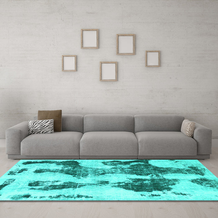 Machine Washable Abstract Turquoise Modern Area Rugs in a Living Room,, wshabs838turq