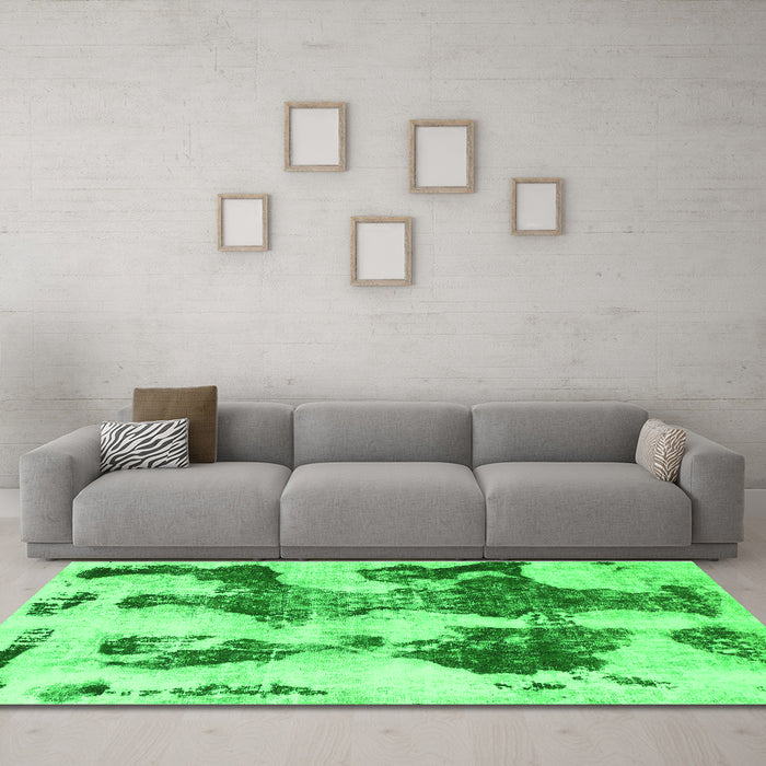 Machine Washable Abstract Green Modern Area Rugs in a Living Room,, wshabs838grn