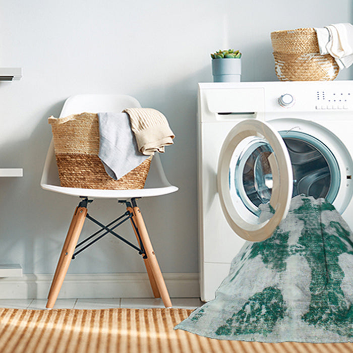 Machine Washable Abstract Powder Blue Rug in a Washing Machine, wshabs838