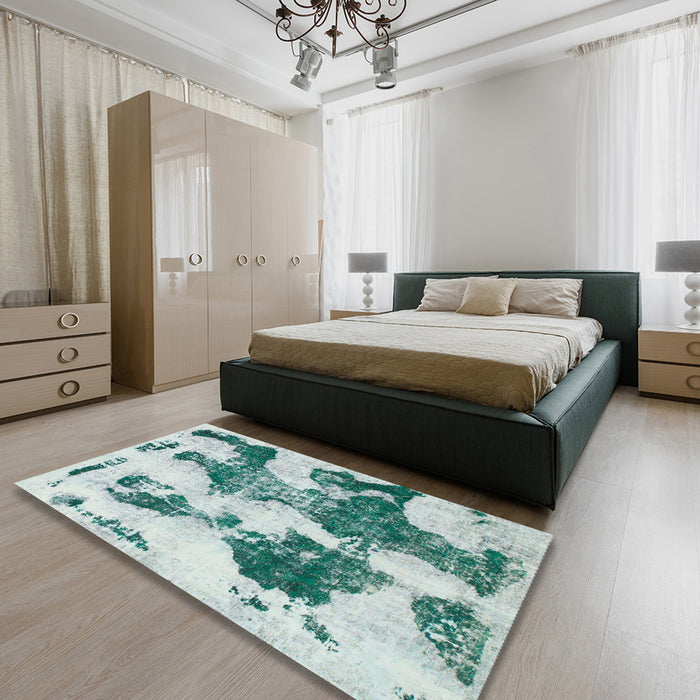 Abstract Powder Blue Modern Rug in a Bedroom, abs838