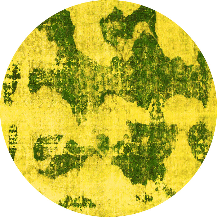 Round Abstract Yellow Modern Rug, abs838yw