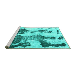 Sideview of Machine Washable Abstract Turquoise Modern Area Rugs, wshabs838turq
