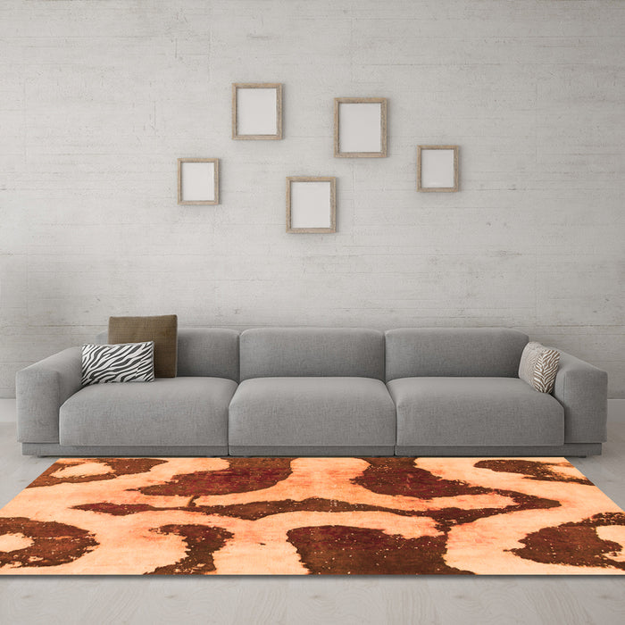 Machine Washable Abstract Orange Modern Area Rugs in a Living Room, wshabs839org