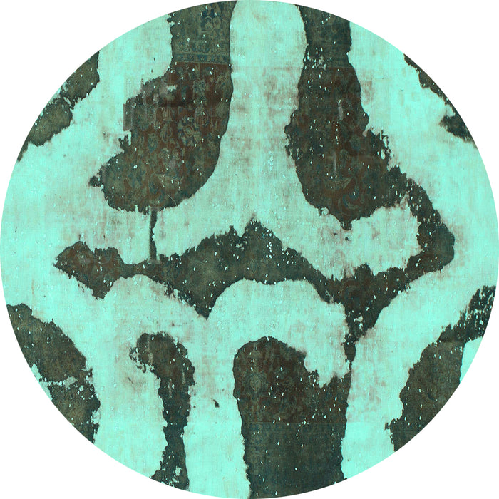 Round Machine Washable Abstract Turquoise Modern Area Rugs, wshabs839turq