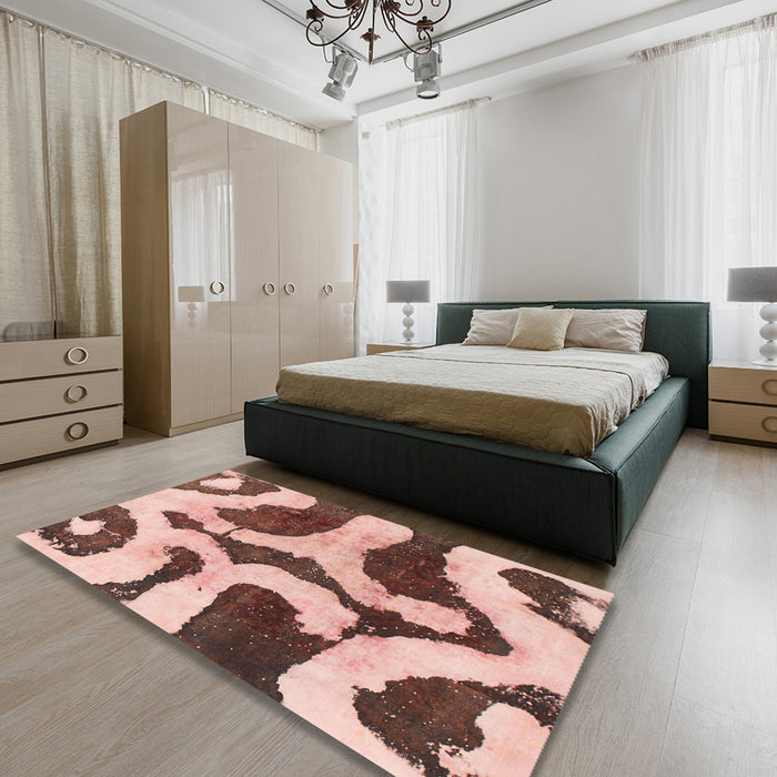 Machine Washable Abstract Chestnut Brown Rug in a Bedroom, wshabs839