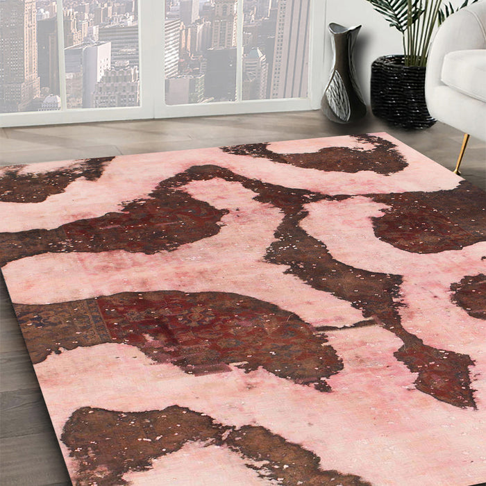 Abstract Chestnut Brown Modern Rug in Family Room, abs839