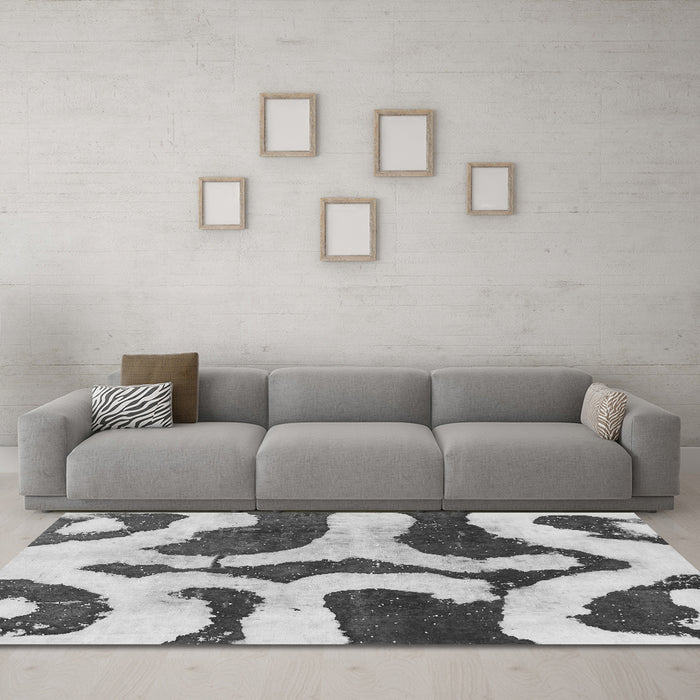 Machine Washable Abstract Gray Modern Rug in a Living Room,, wshabs839gry