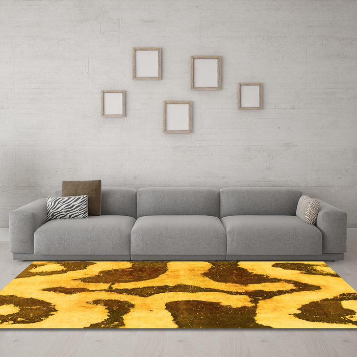 Machine Washable Abstract Yellow Modern Rug in a Living Room, wshabs839yw