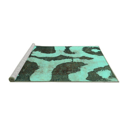 Sideview of Machine Washable Abstract Turquoise Modern Area Rugs, wshabs839turq