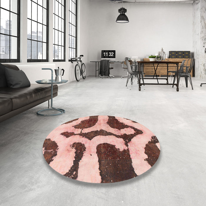 Round Abstract Chestnut Brown Modern Rug in a Office, abs839