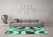 Machine Washable Abstract Turquoise Modern Area Rugs in a Living Room,, wshabs839turq