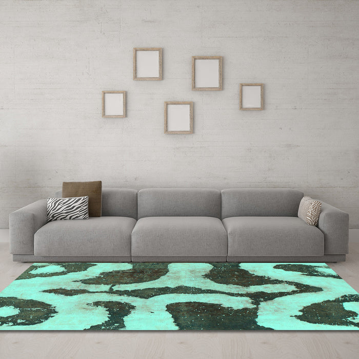 Machine Washable Abstract Turquoise Modern Area Rugs in a Living Room,, wshabs839turq