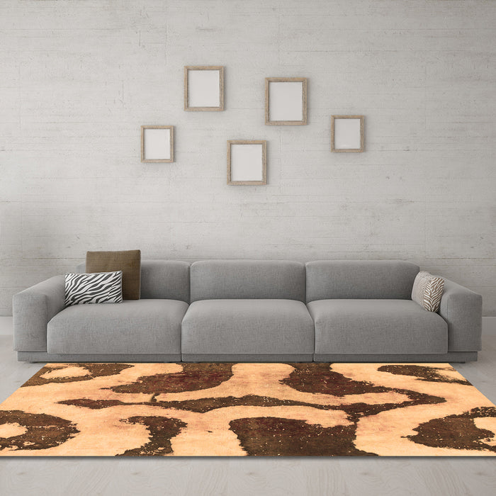 Machine Washable Abstract Brown Modern Rug in a Living Room,, wshabs839brn