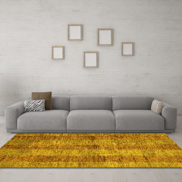 Machine Washable Abstract Yellow Modern Rug in a Living Room, wshabs83yw