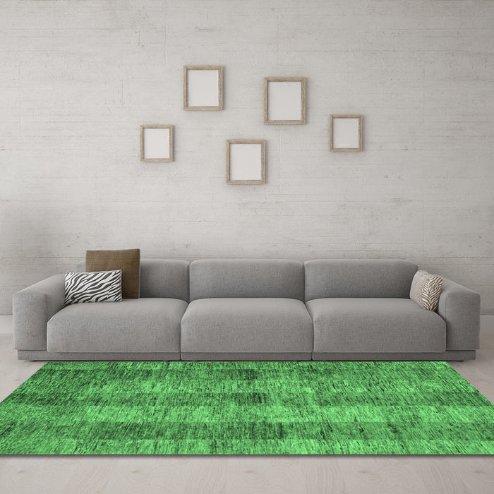 Machine Washable Abstract Emerald Green Modern Area Rugs in a Living Room,, wshabs83emgrn