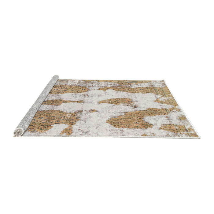 Sideview of Machine Washable Abstract White Gold Rug, wshabs840