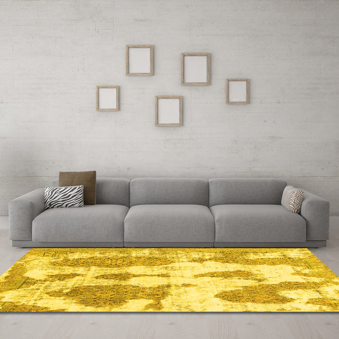 Machine Washable Abstract Yellow Modern Rug in a Living Room, wshabs840yw