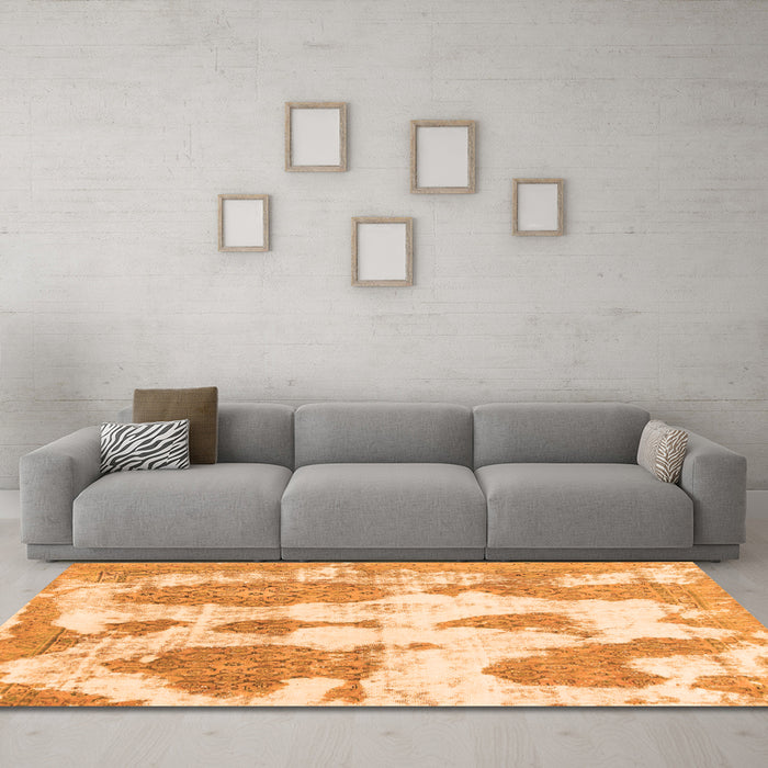 Machine Washable Abstract Orange Modern Area Rugs in a Living Room, wshabs840org