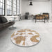 Round Machine Washable Abstract White Gold Rug in a Office, wshabs840