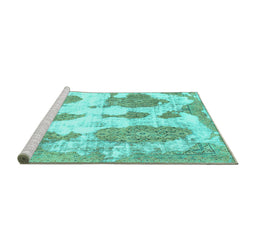 Sideview of Machine Washable Abstract Turquoise Modern Area Rugs, wshabs840turq