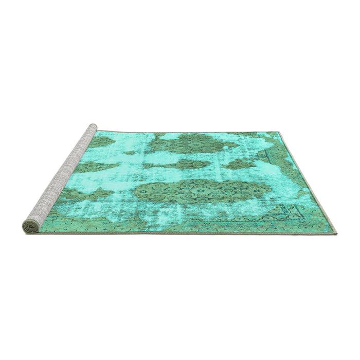 Sideview of Machine Washable Abstract Turquoise Modern Area Rugs, wshabs840turq